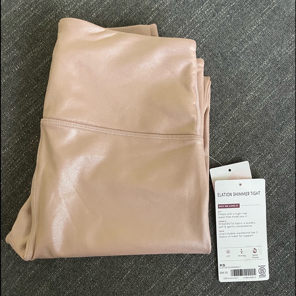 XS elation shimmer tights , high waisted , UPF, Quick drying .